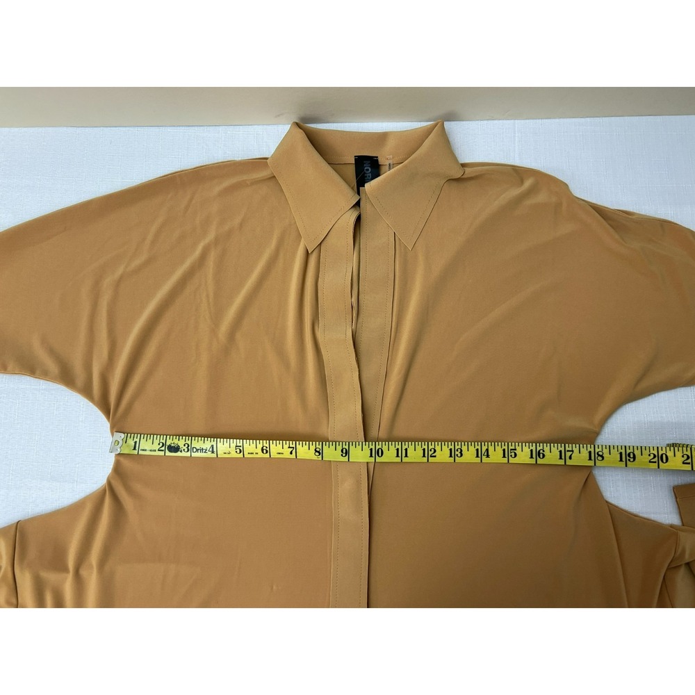 NWT Norma Kamali Romper Gold Poly‎ Spandex Sash Belt Collared V-Neck SZ XS - Picture 15 of 16